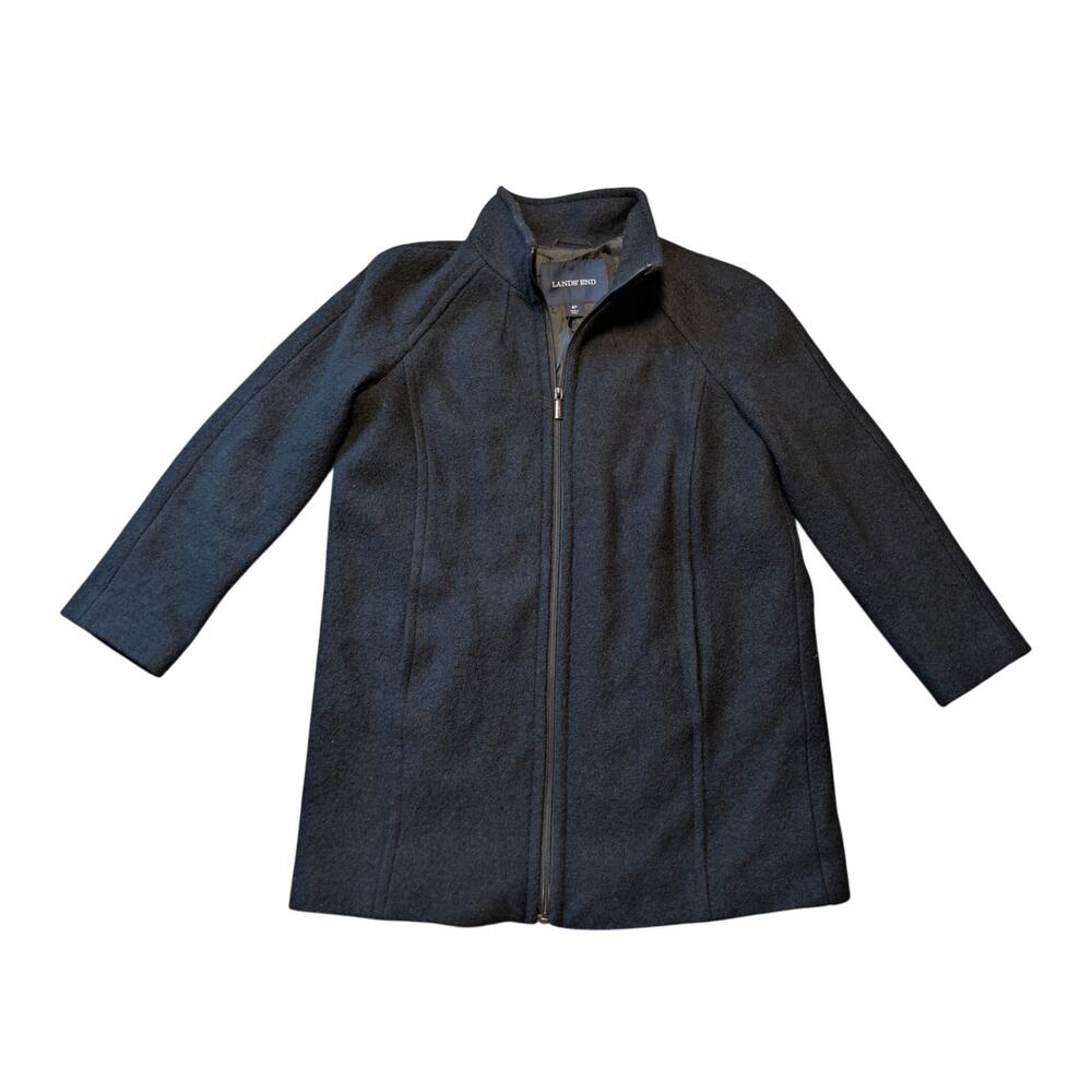 Lands' End Women's Full Zip Coat Jacket Size 8 Petite Charcoal Gray Wool Blend